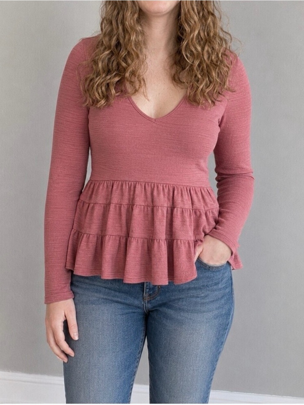 Anthropologie Deletta Pink Ruffle Top Womens Small